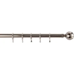 Satin Steel Fixed Curtain Pole & Ball Finial - 1.8m