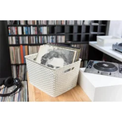 Curver My Style Large Rectangular Plastic Storage Basket - Vintage White - 18L -Livora Home Shop 12809473 2494833219402225