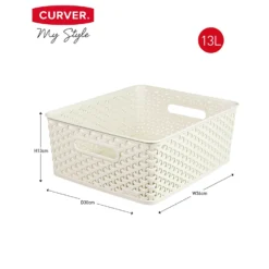 Curver My Style Medium Rectangular Plastic Storage Basket - Vintage White - 13L -Livora Home Shop 12809476 1834833218868618