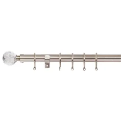 Satin Steel Fixed Curtain Pole With Crystal Finial 3.6m