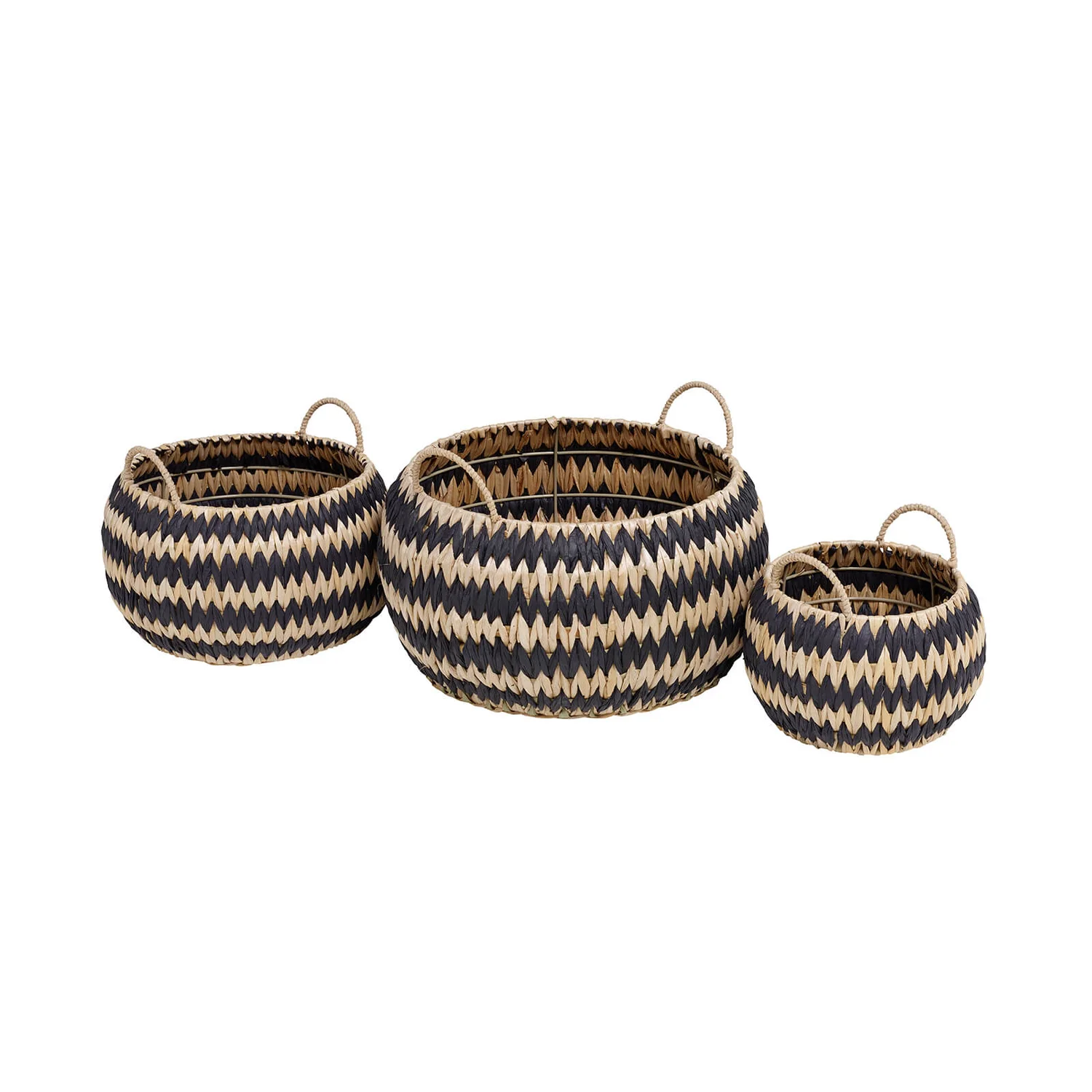 Black Round Flatweave Baskets - Set Of 3 3 Black Round Flatweave Baskets - Set Of 3
