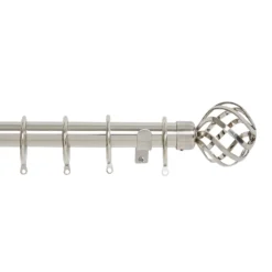 Harrison Drape Ball Cage Finial Curtain Pole - Satin Steel - 3m (28mm)