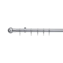 Extendable Ball Finial Curtain Pole - Satin Steel - 1.2-2.1m (25/28mm)