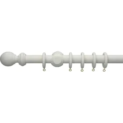 White Wooden Curtain Pole & Ball Finial - 1.8m
