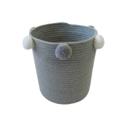 Round Cotton Rope Grey Pom Pom Basket -Livora Home Shop 12886597 1994857031577322