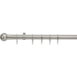 Extendable Ball Finial Curtain Pole - Satin Steel - 1.7-3m (25/28mm)