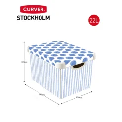 Curver Stockholm Coastal Deco Storage Box - Blue & White - 22L -Livora Home Shop 13169627 2014898511737109