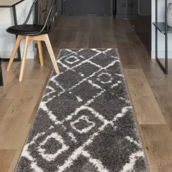 Deluxe Berber Shaggy Runner - Charcoal & White - 180x67cm -Livora Home Shop 13888026 1704988130954258