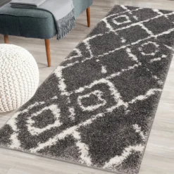 Deluxe Berber Shaggy Runner - Charcoal & White - 180x67cm -Livora Home Shop 13888026 8334988130924804