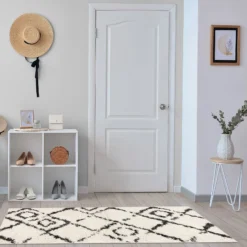 Deluxe Berber Shaggy Runner - White & Black - 180x67cm -Livora Home Shop 13888027 7334988131149579