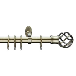 Extendable Curtain Pole With Cage Ball Finial - Brass