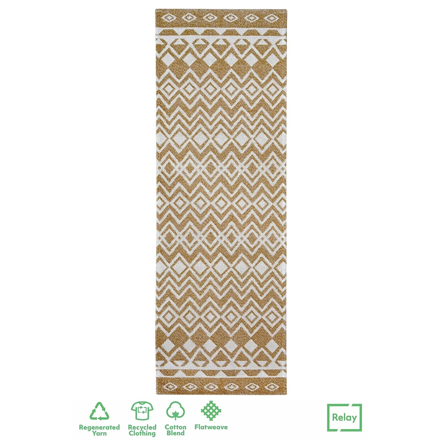 Recycled Cotton Tribal Rug - Ochre - 60x180cm 3 Recycled Cotton Tribal Rug - Ochre - 60x180cm