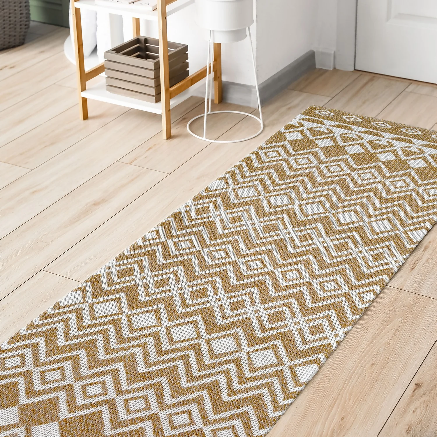 Recycled Cotton Tribal Rug - Ochre - 60x180cm 4 Recycled Cotton Tribal Rug - Ochre - 60x180cm - Image 2