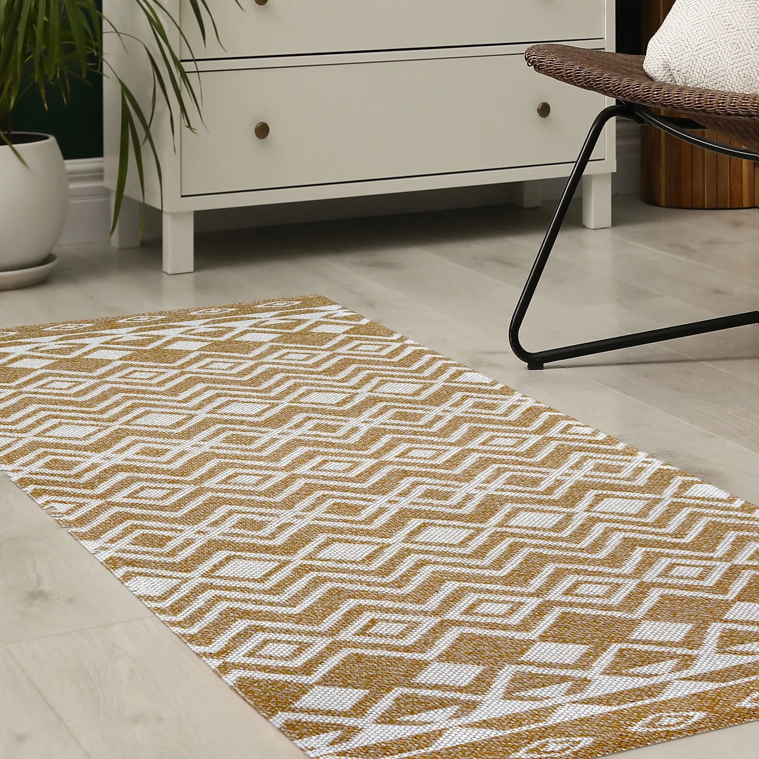 Recycled Cotton Tribal Rug - Ochre - 60x180cm 8 Recycled Cotton Tribal Rug - Ochre - 60x180cm - Image 6