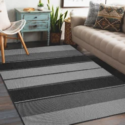 Duo Weave Indoor/Outdoor Rug - Stripe Charcoal - 120x170cm -Livora Home Shop 14016642 4815003718664797