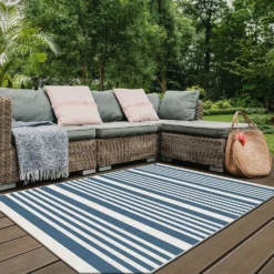 Duo Weave Indoor/Outdoor Rug - Stripes Ocean - 120x170cm -Livora Home Shop 14016653 8215002672596567