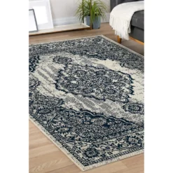 Indoor Outdoor Medallion Rug - Navy - 120x170cm -Livora Home Shop 14758898 1345053509895557